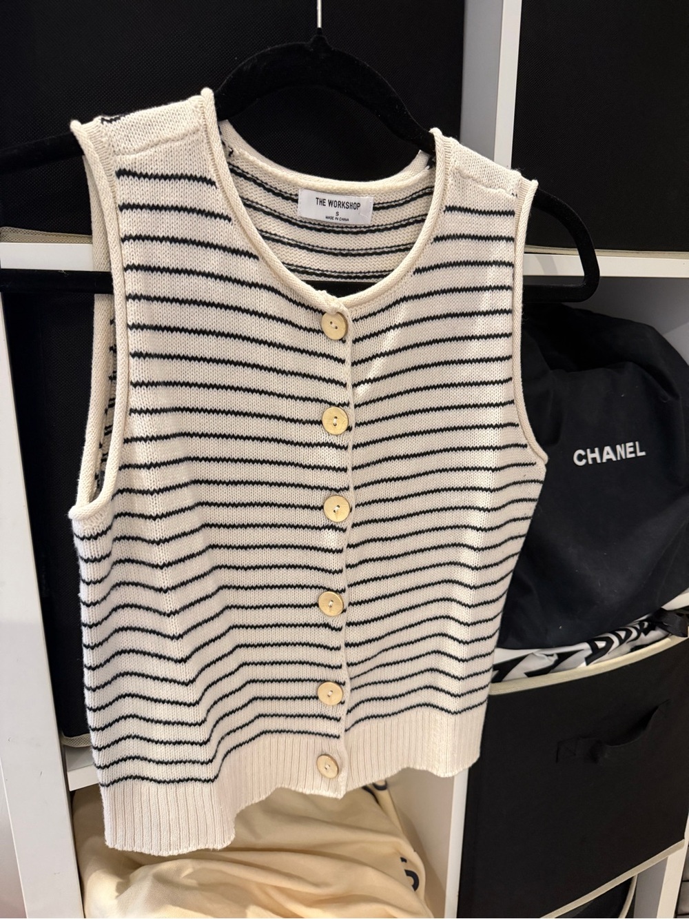 Workshop Republic Clothing Cream & Black Striped Button-Front Knit Tank